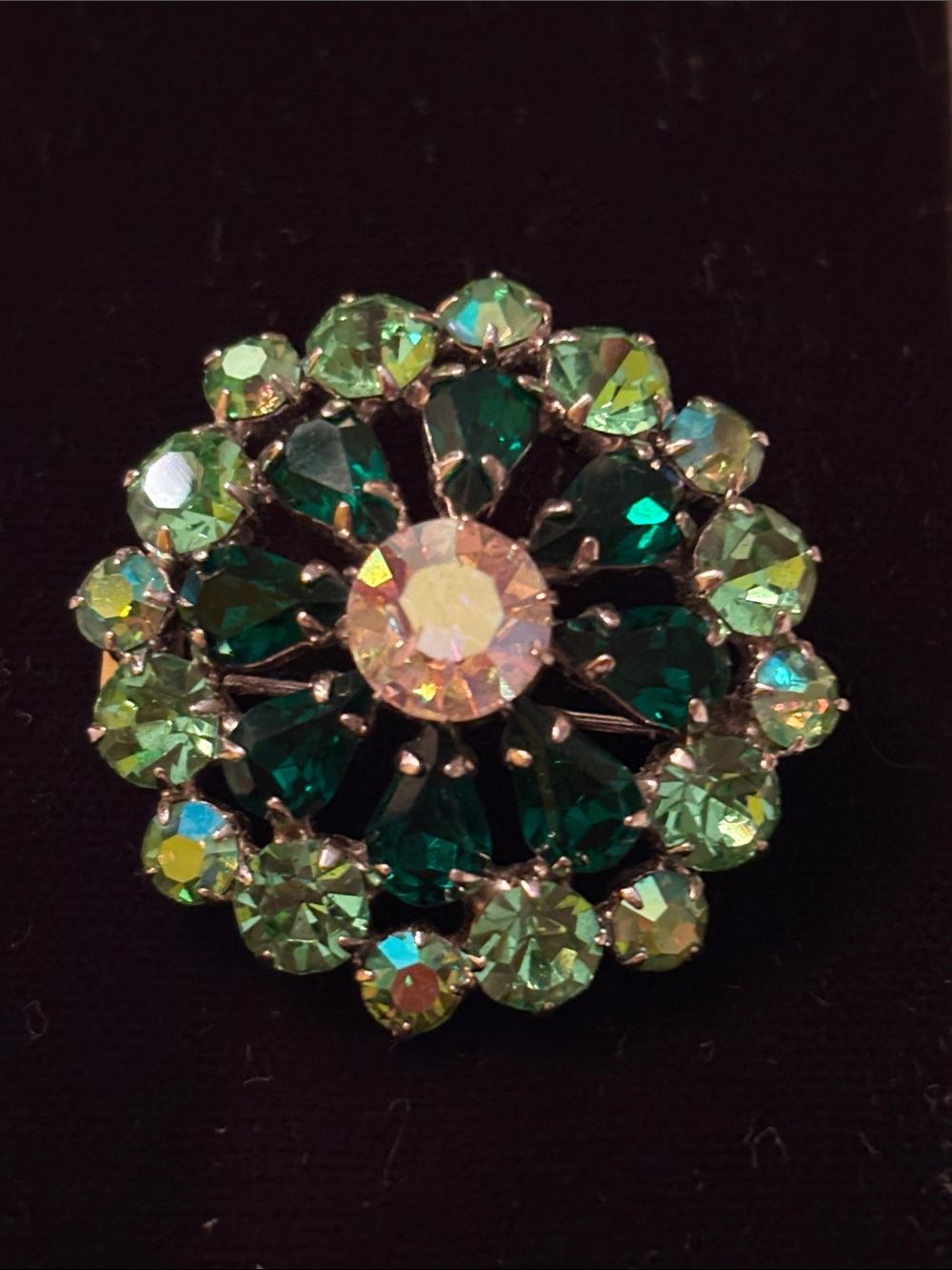 Vintage Green Crystal Flower Brooch